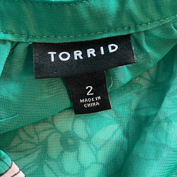 Torrid Green Floral Halter Top Womens Size 2X Crinkle Chiffon Cold Shoulder - Picture 7 of 12